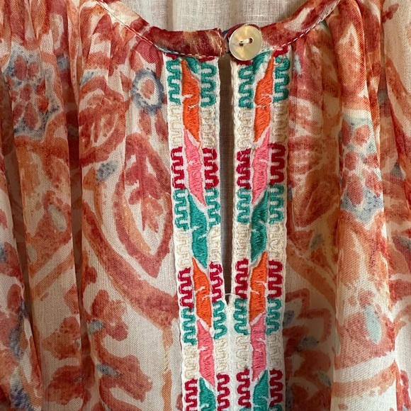 Tolani Pink, Peach & Orange Flowy Blouse with puff 3/4 Sleeves - Picture 4 of 7